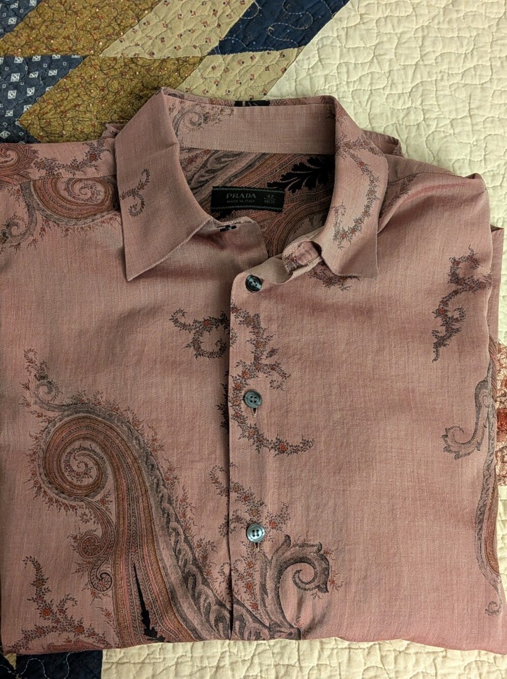 Prada Men’s Pink Paisley Button-Up Shirt Vintage early 2K